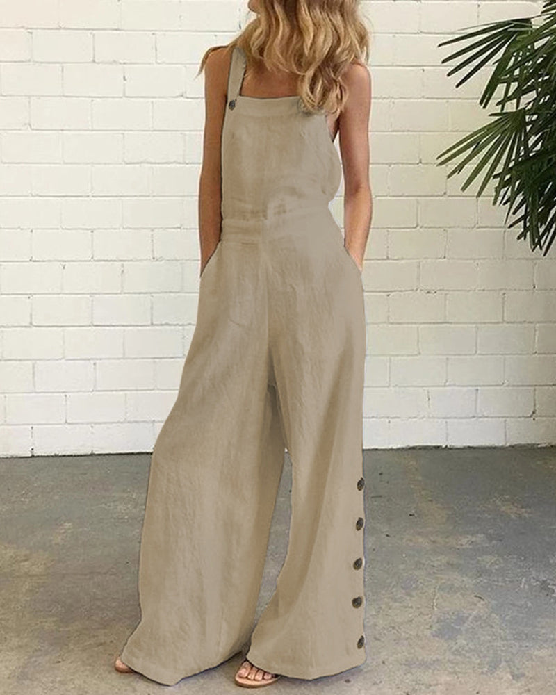 Sleeveless Side Button Jumpsuit