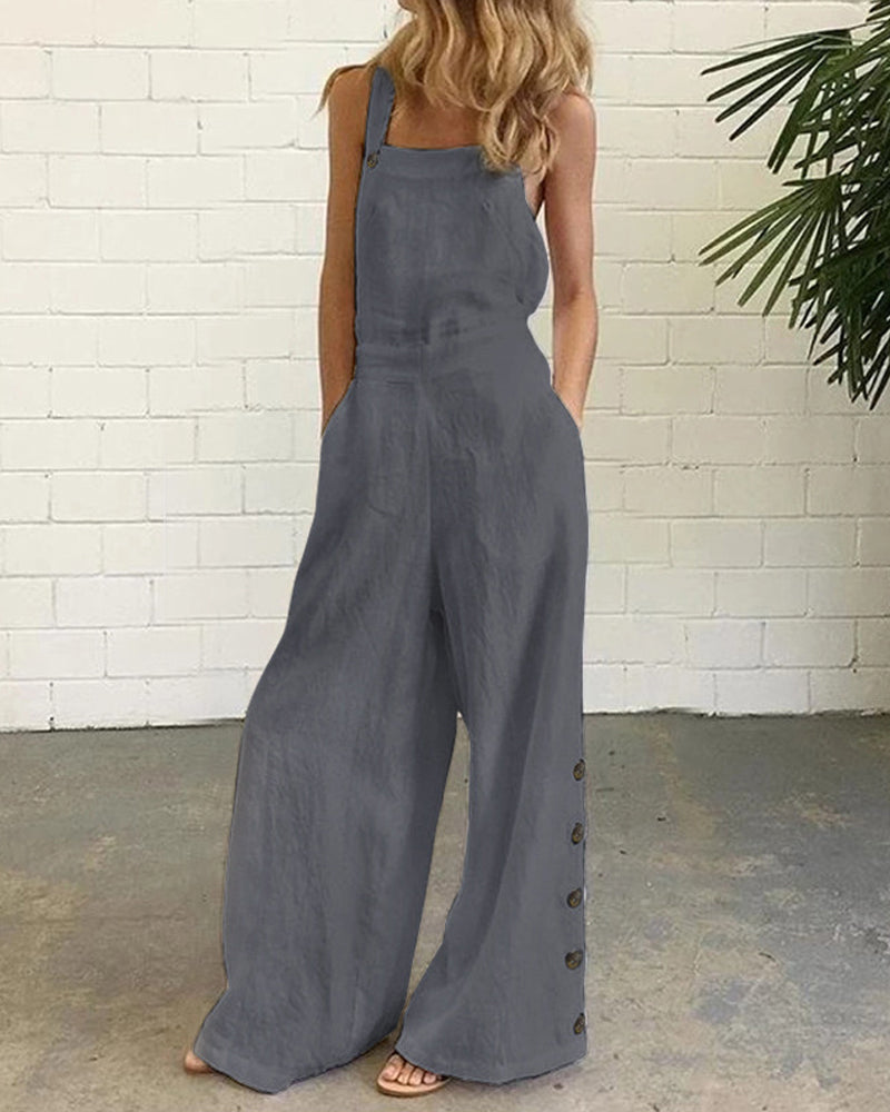 Sleeveless Side Button Jumpsuit