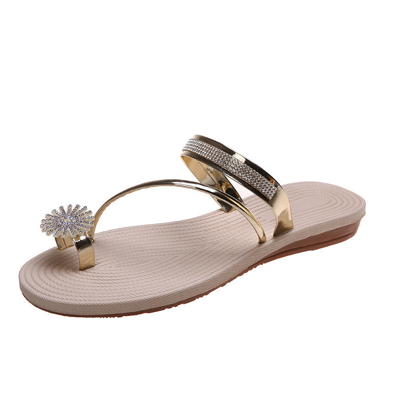 Glänsande strass platta sandaler
