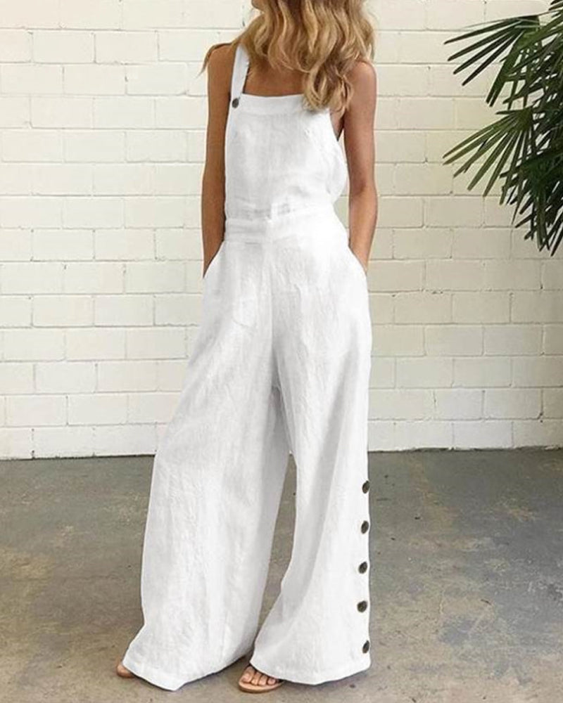 Sleeveless Side Button Jumpsuit