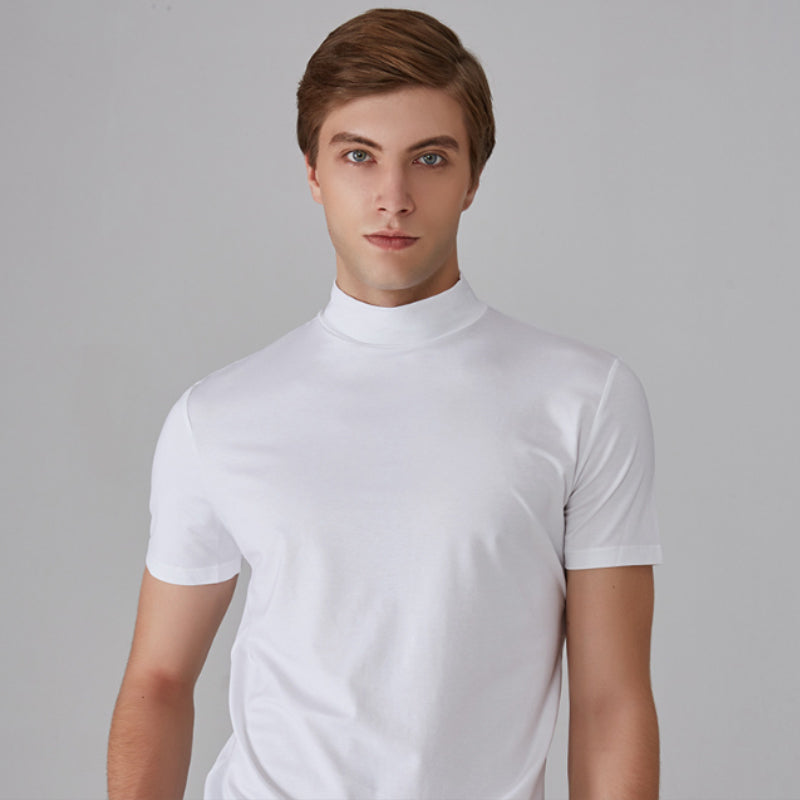 Enfärgad T-shirt med halv polotröja för män