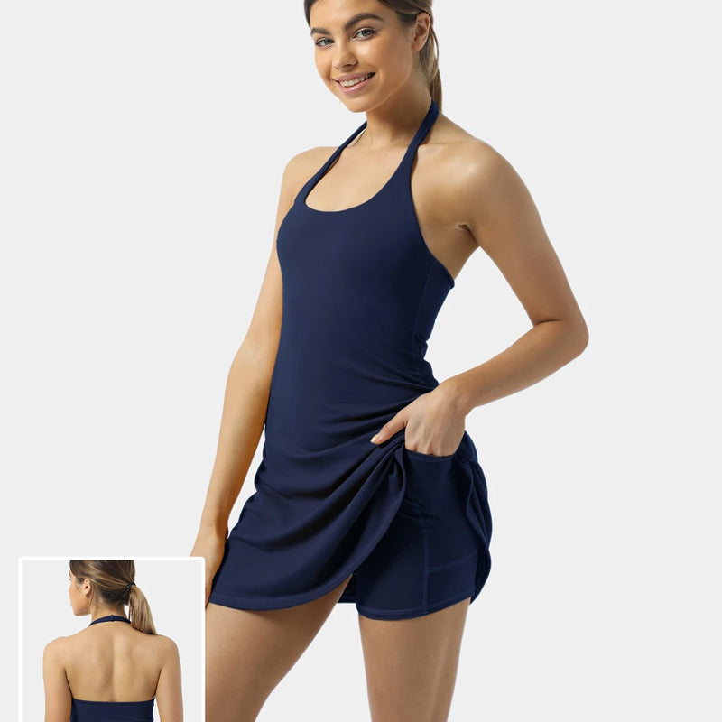 Kvinnors ärmlös tennistränings kjol med insydda shorts