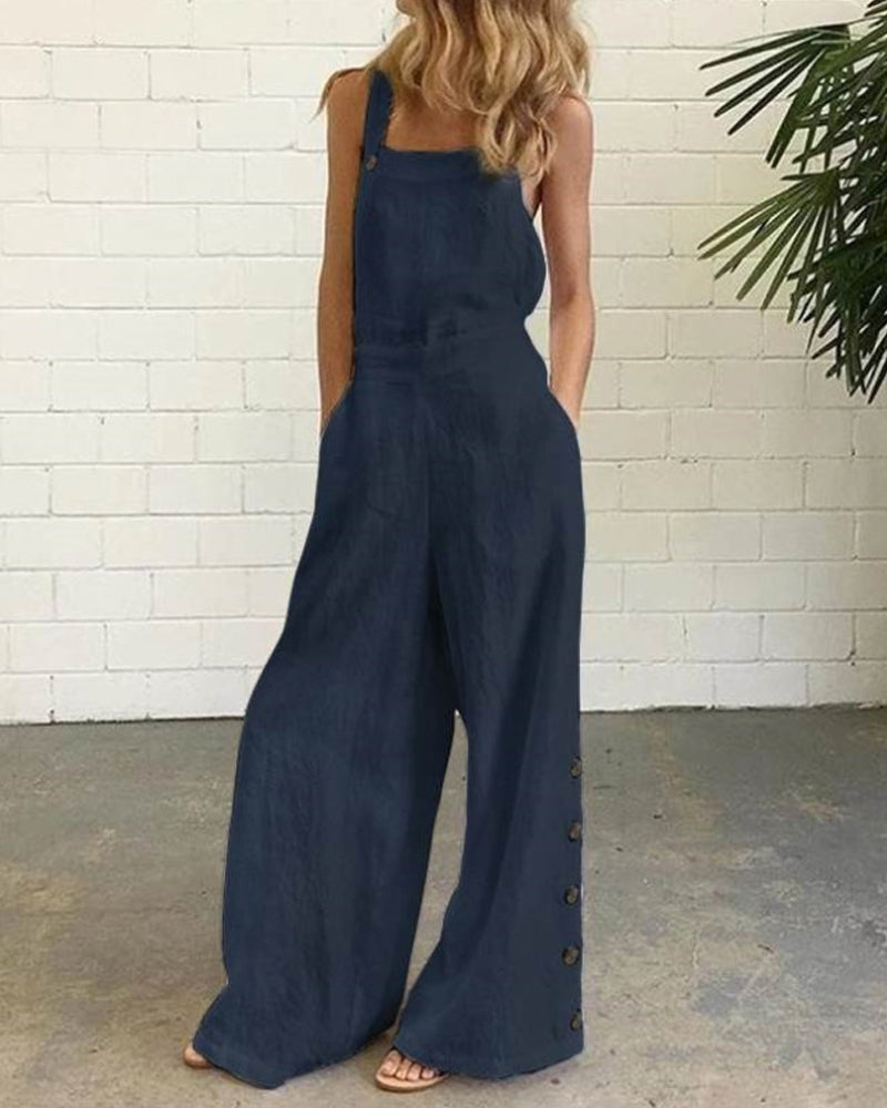 Sleeveless Side Button Jumpsuit