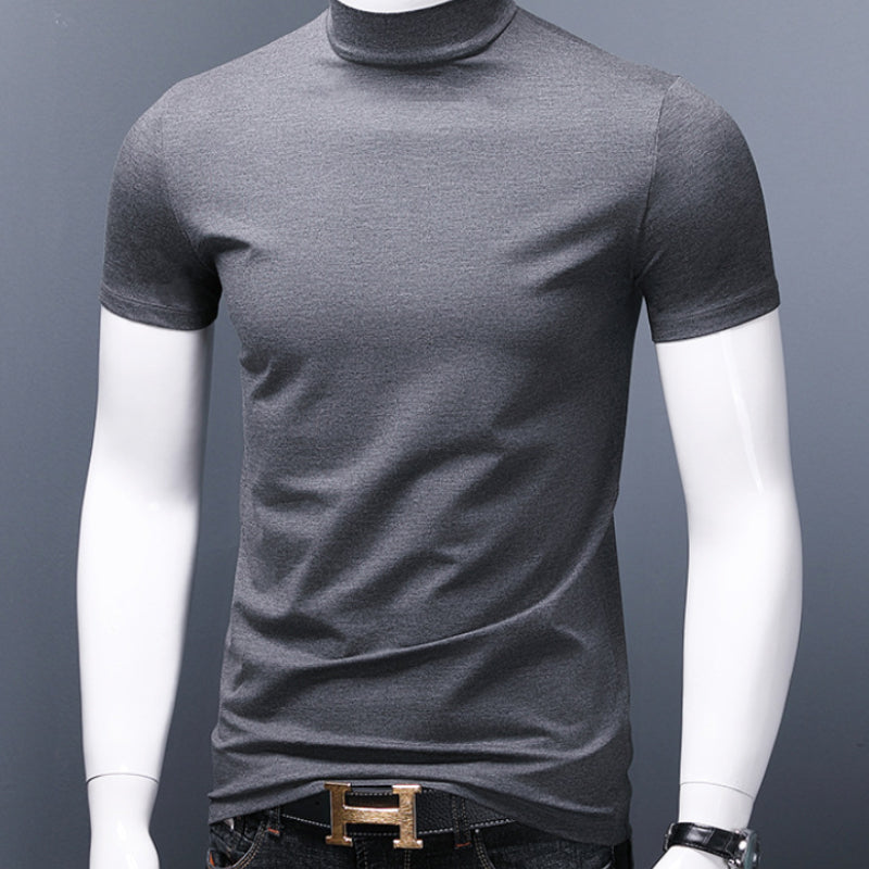 Enfärgad T-shirt med halv polotröja för män
