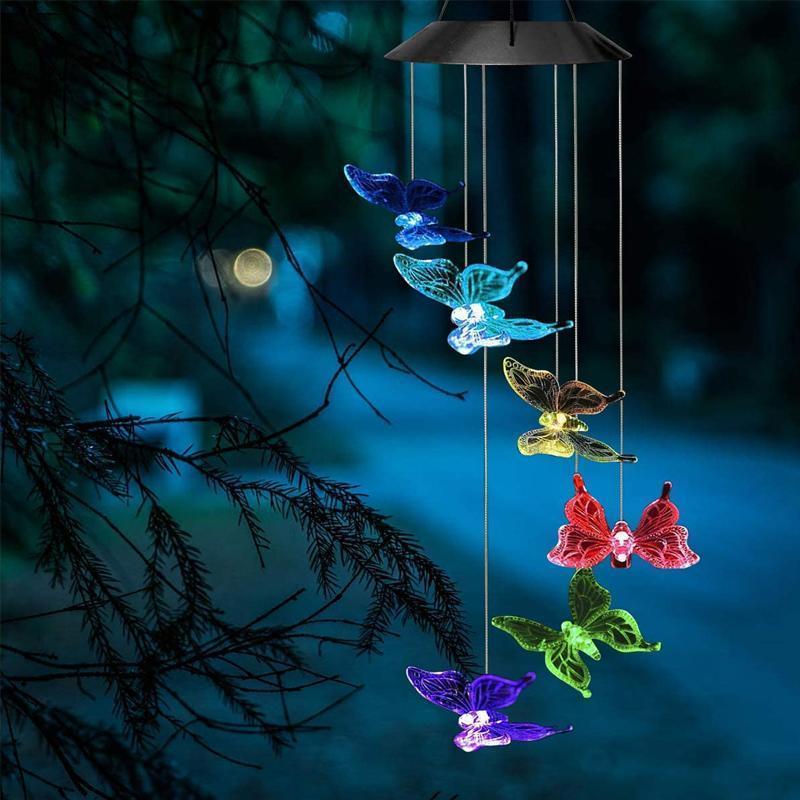 Färgbyte Solar LED Vattentät Fjäril Wind Chimes