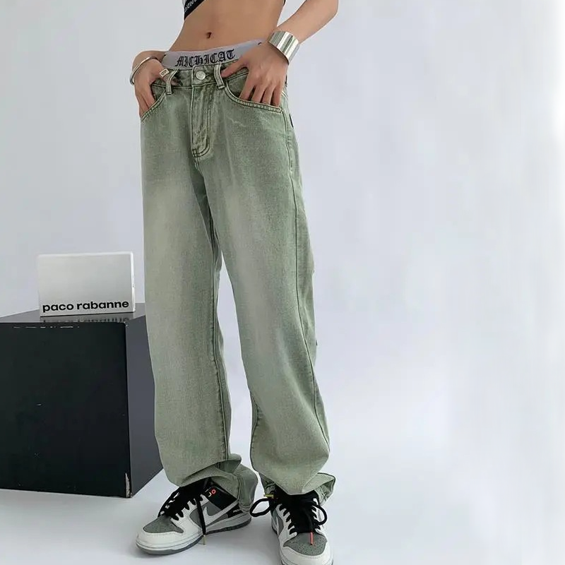 High Waist Pocket Straight Jeans