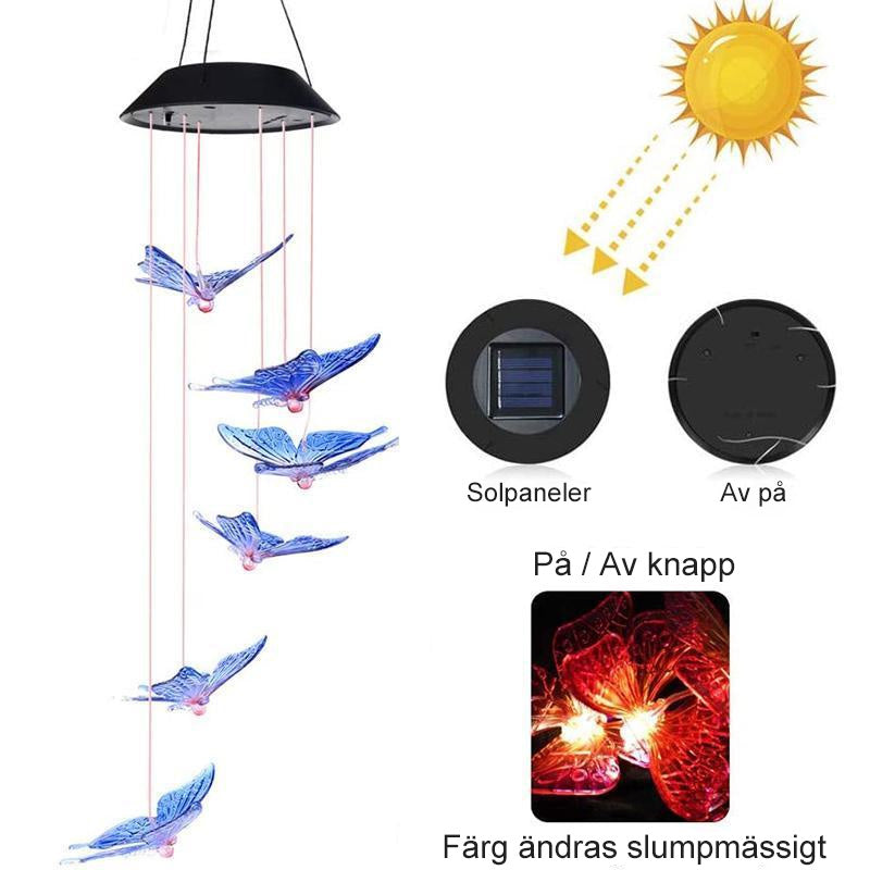 Färgbyte Solar LED Vattentät Fjäril Wind Chimes