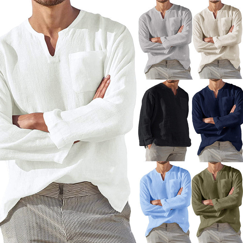 Långärmad v-ringad fritidsskjorta för män