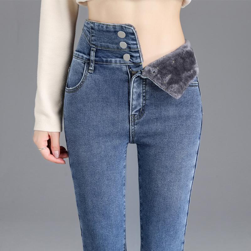 Fleece Jeans med Hög Stretch