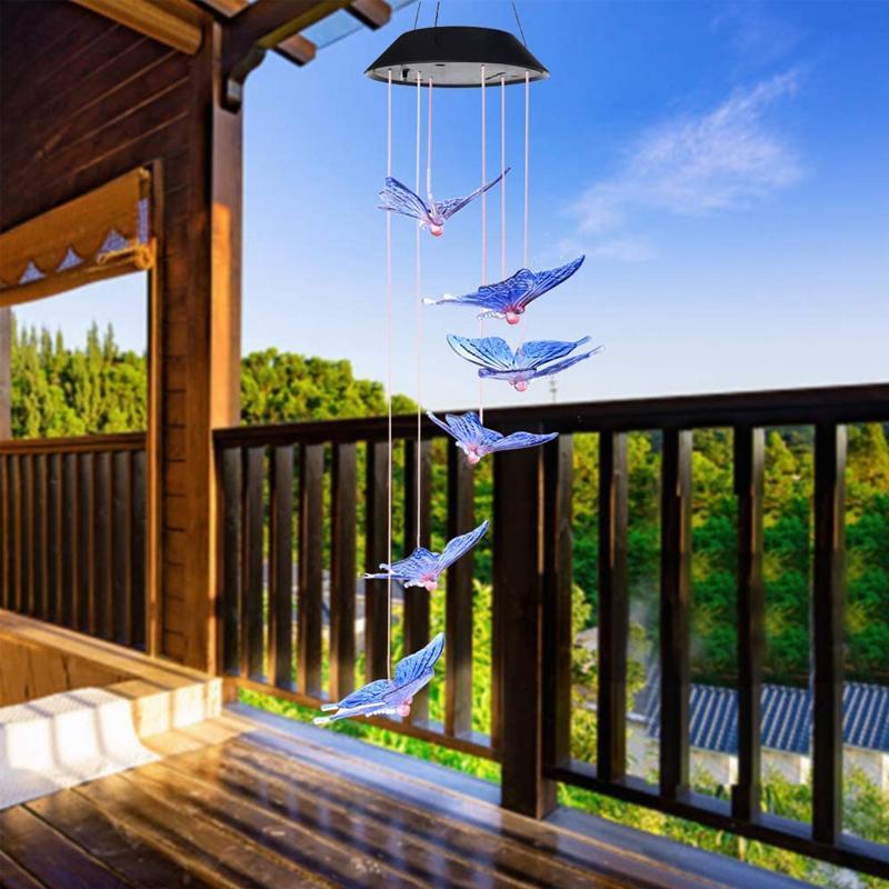 Färgbyte Solar LED Vattentät Fjäril Wind Chimes