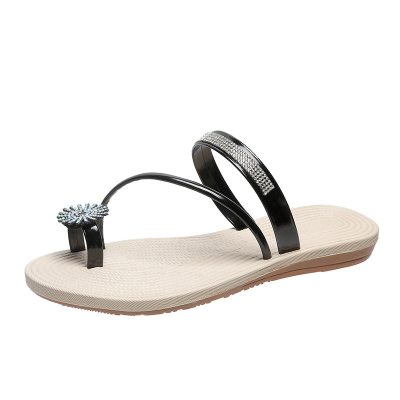 Glänsande strass platta sandaler