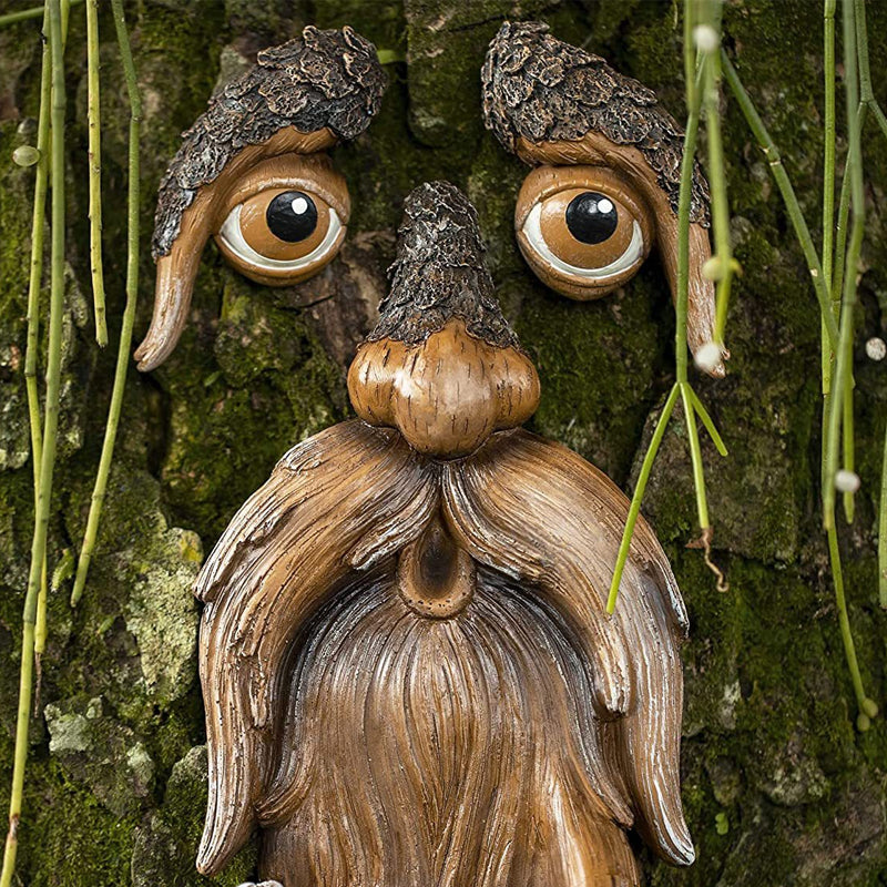 Old Man Träd Face Art Dekoration-Funny Bird