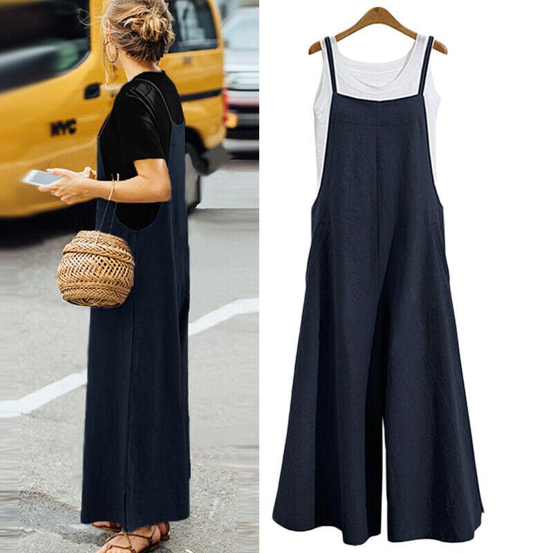 Sommar damer Casual Loose Solid Tank Jumpsuit