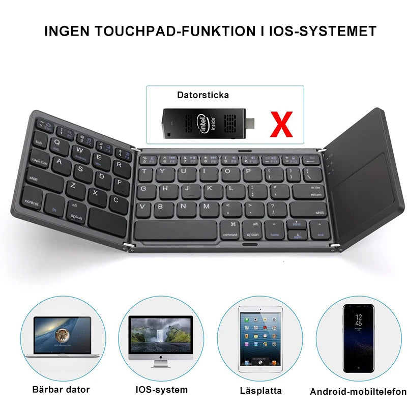Trådlöst Bluetooth-hopfällbart tangentbord