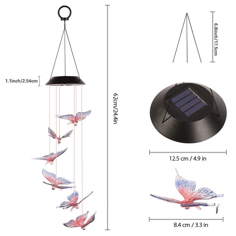 Färgbyte Solar LED Vattentät Fjäril Wind Chimes