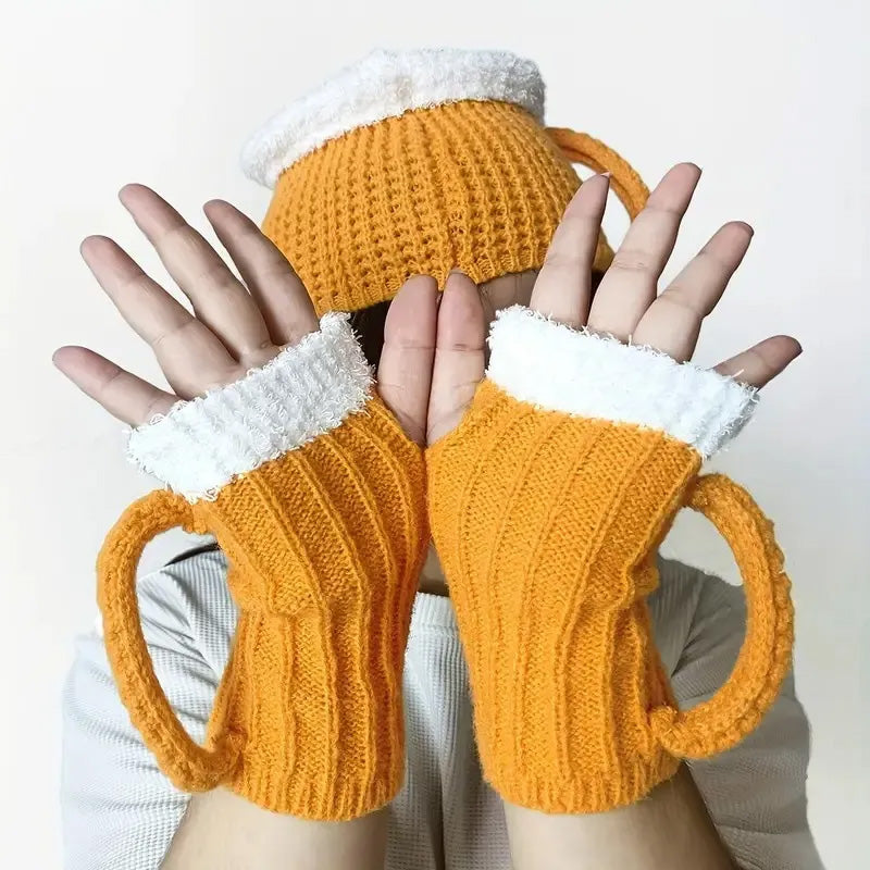 🍺Rolig 3D-ölmugg Stickad handske Gåva🎁