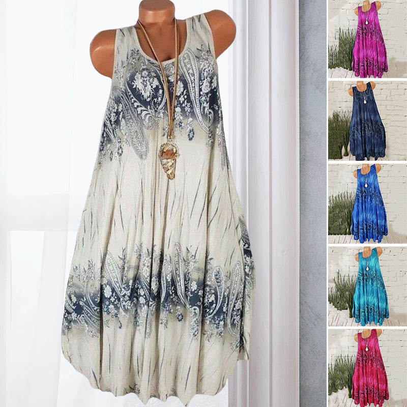 Summer Beach Bohemia Print Sleeveless Dress