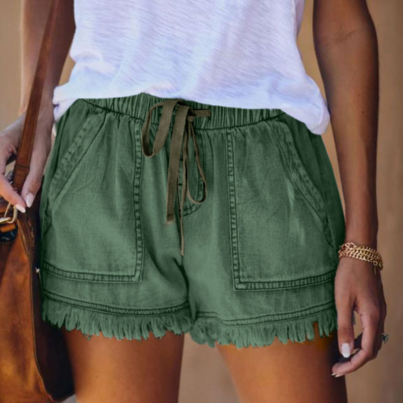 Denimshorts med elastisk hög midja